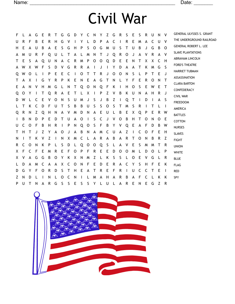 Printable Civil War Word Search