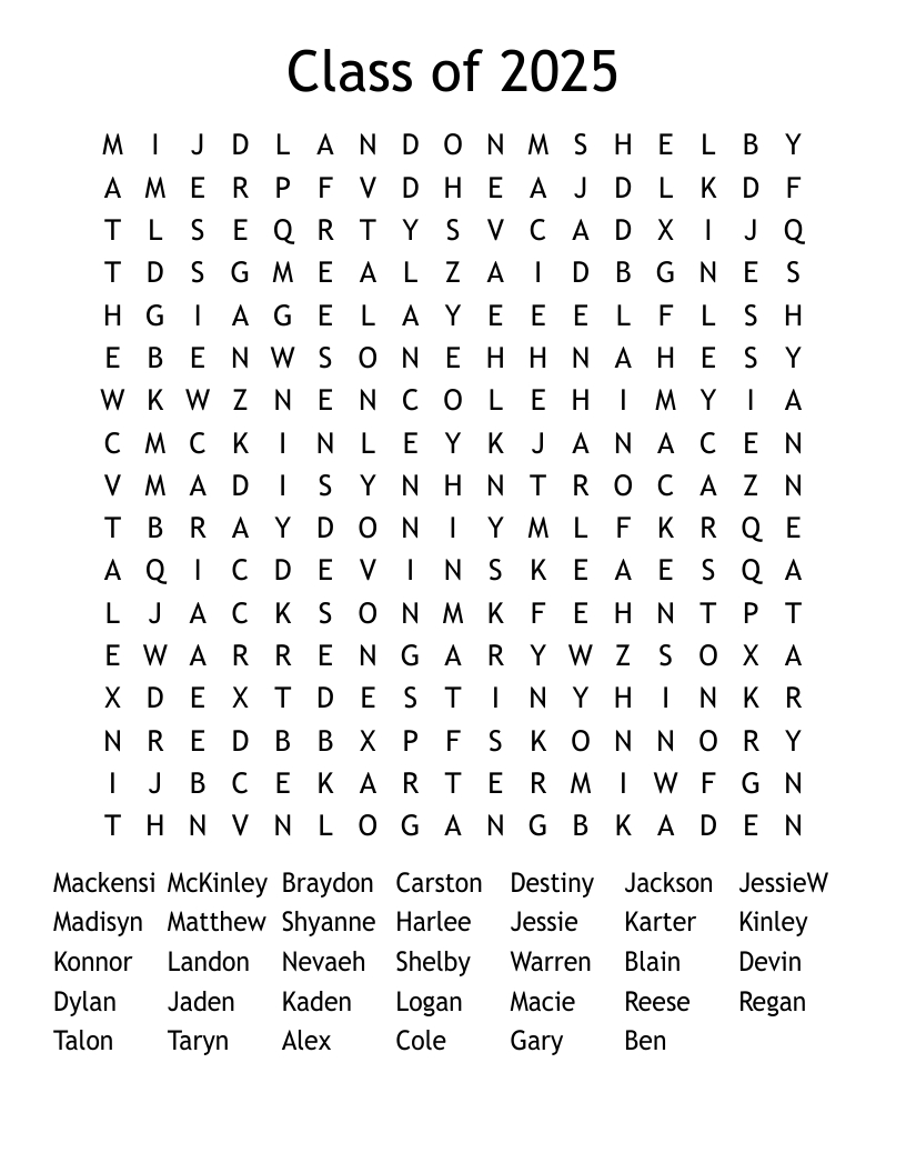 2025 Word Search Printable
