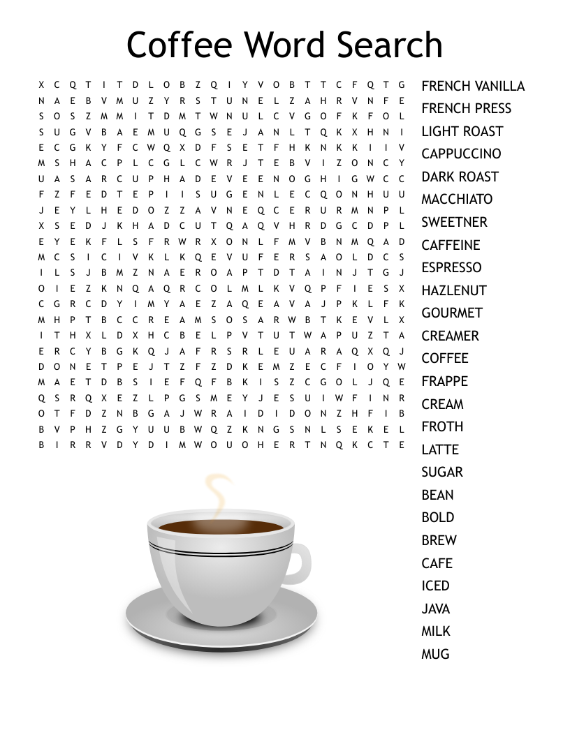 Coffee Word Search Printable