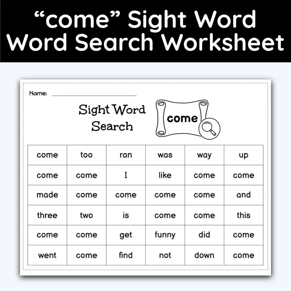 Kindergarten Sight Words Word Search Printables