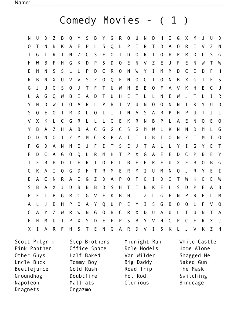 Printable Movie Word Search
