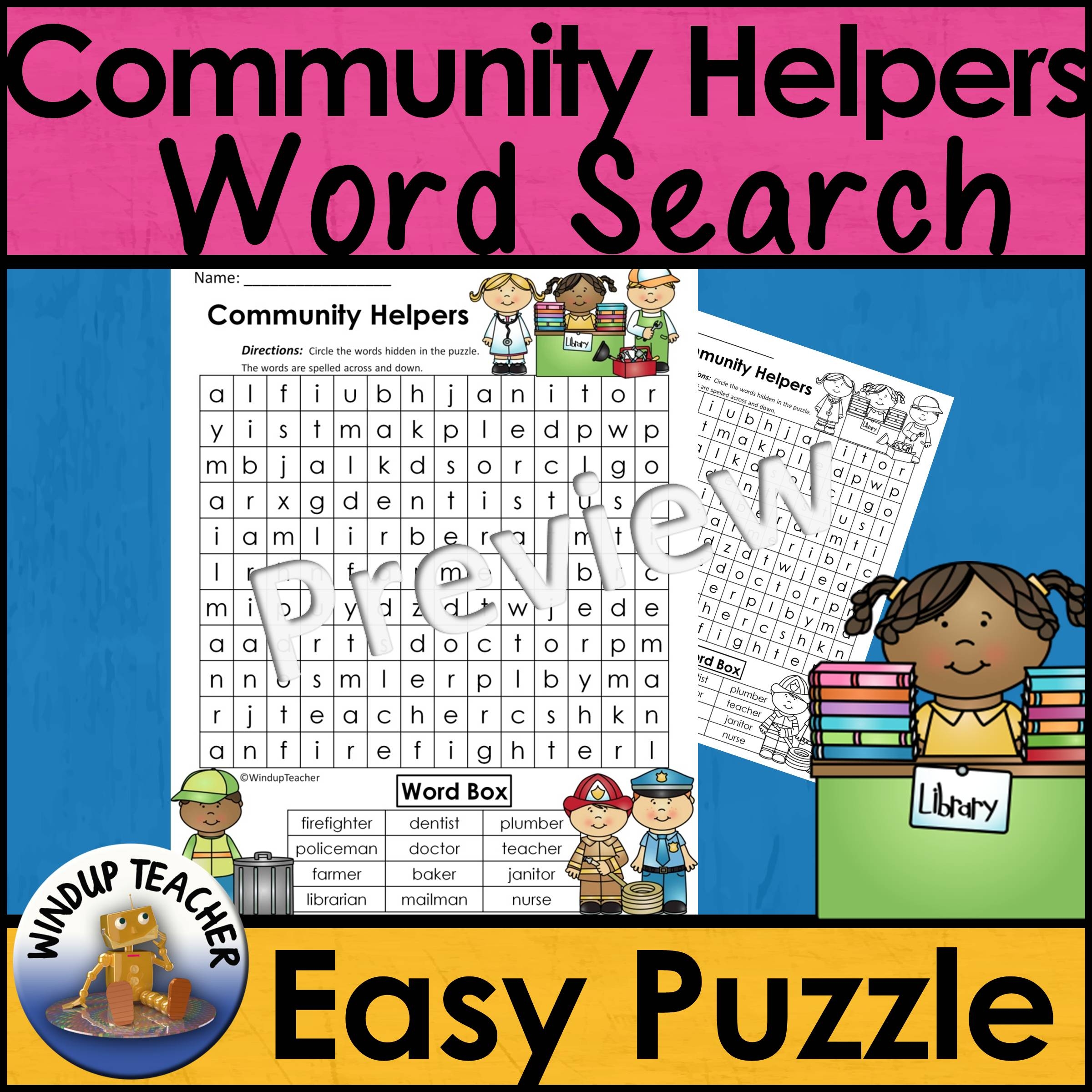 Community Helpers Word Search EASY Puzzle