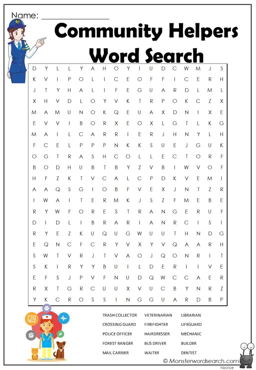 Community Helpers Word Search Printable