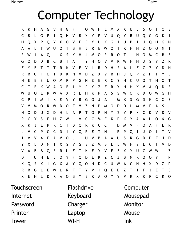 Printable Computer Word Search
