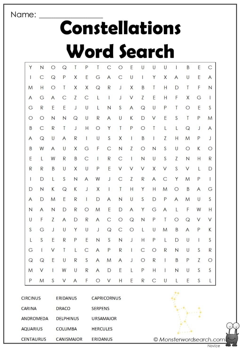 Constellations Word Search Monster Word Search