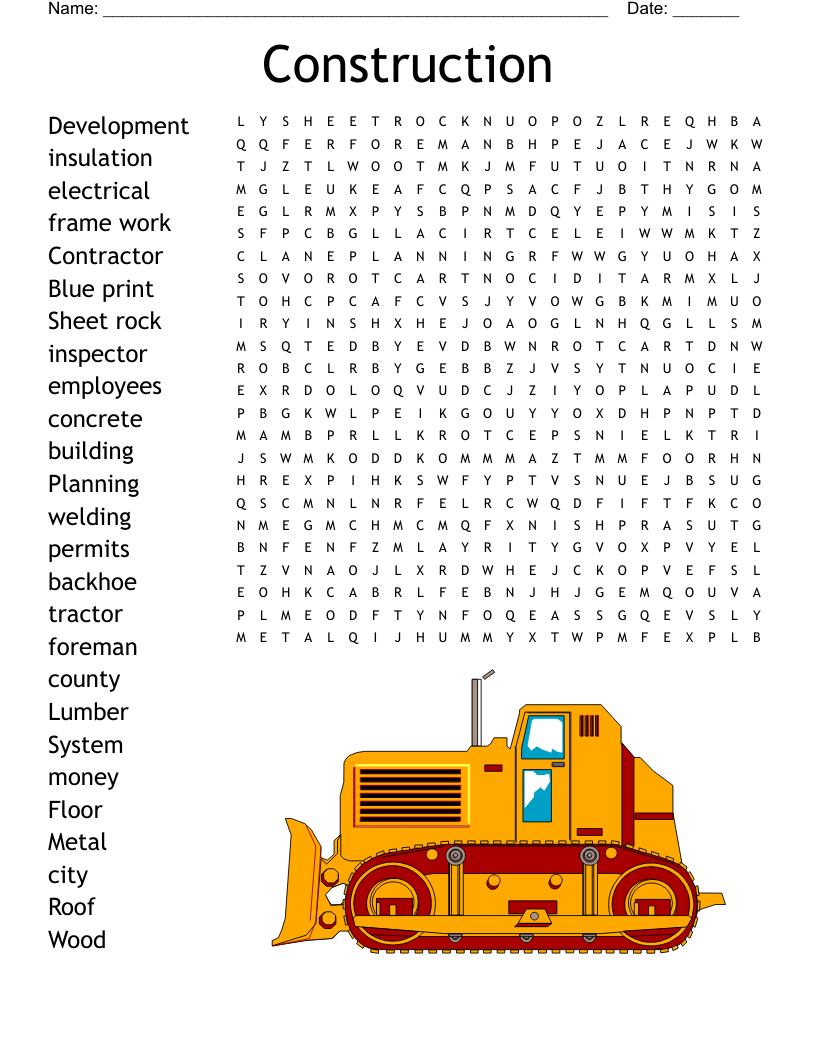 Construction Word Search Printable