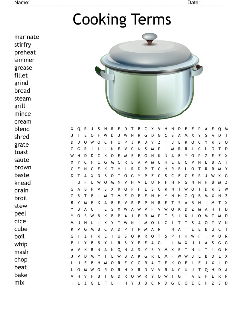 Cooking Word Search Printable