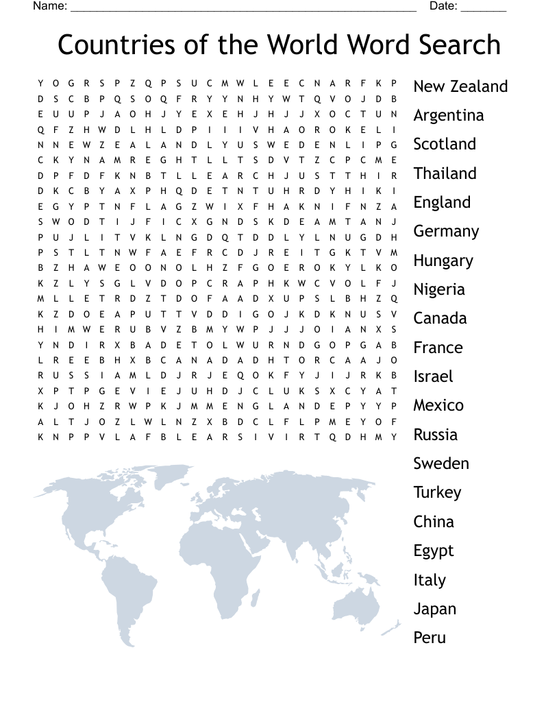 Countries Word Search Free Printable