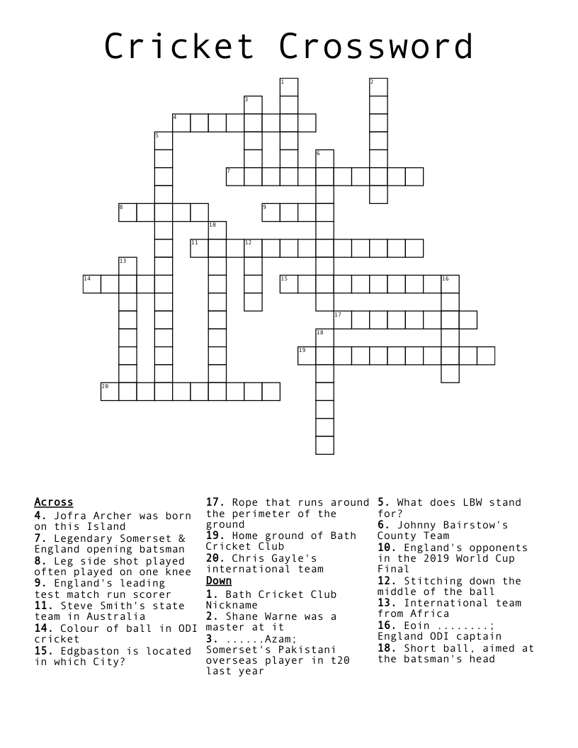 Cricket Word Search WordMint