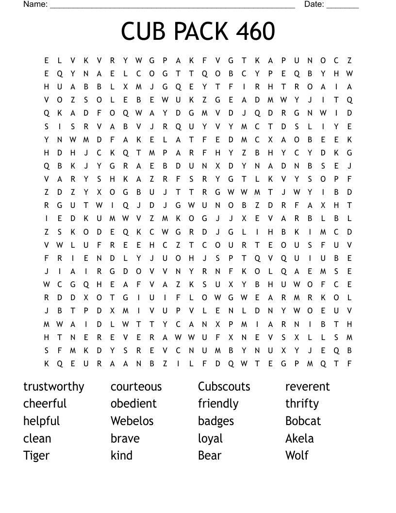 Cub Scouts Word Search WordMint