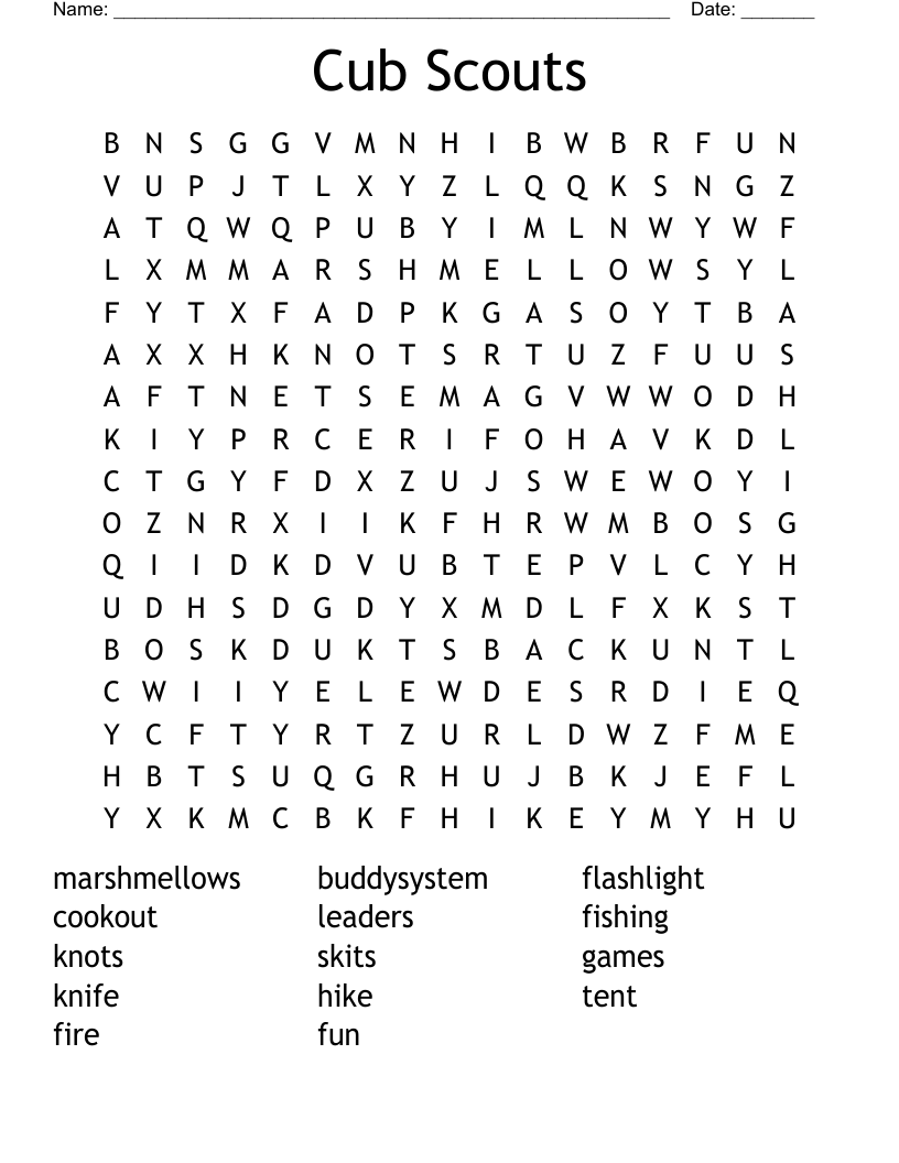 Cub Scout Word Search Printable