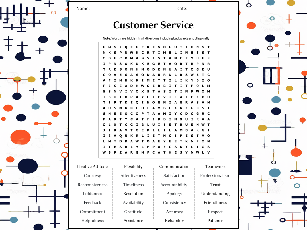 Customer Service Word Search Puzzle Worksheet Activity Teaching 