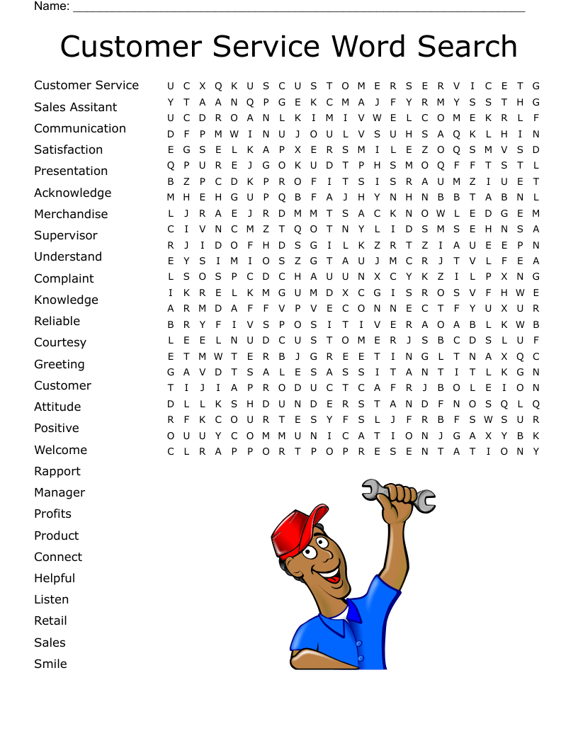 Customer Service Word Search WordMint