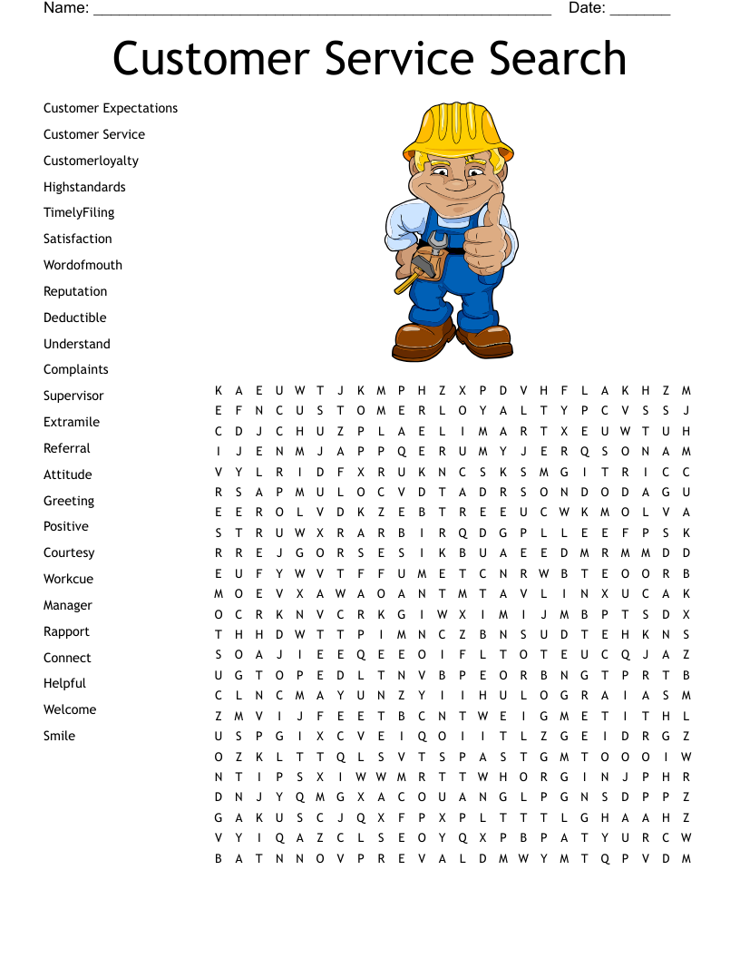 Customer Service Word Search WordMint
