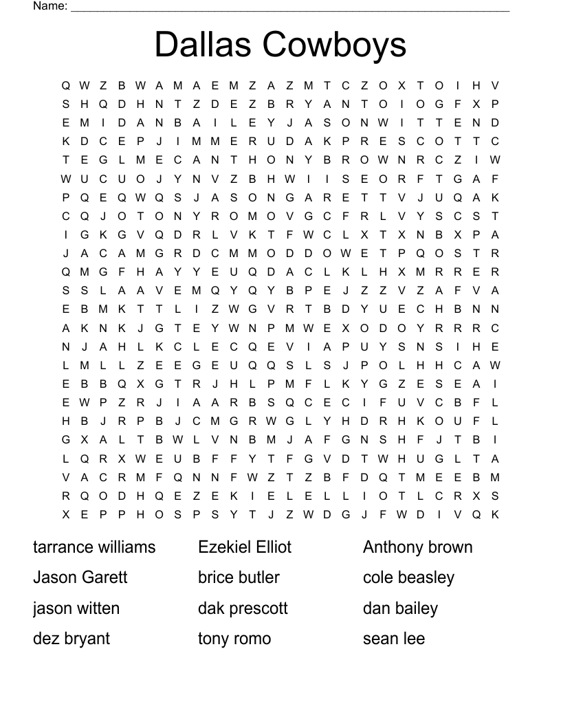 Dallas Cowboys Word Search WordMint