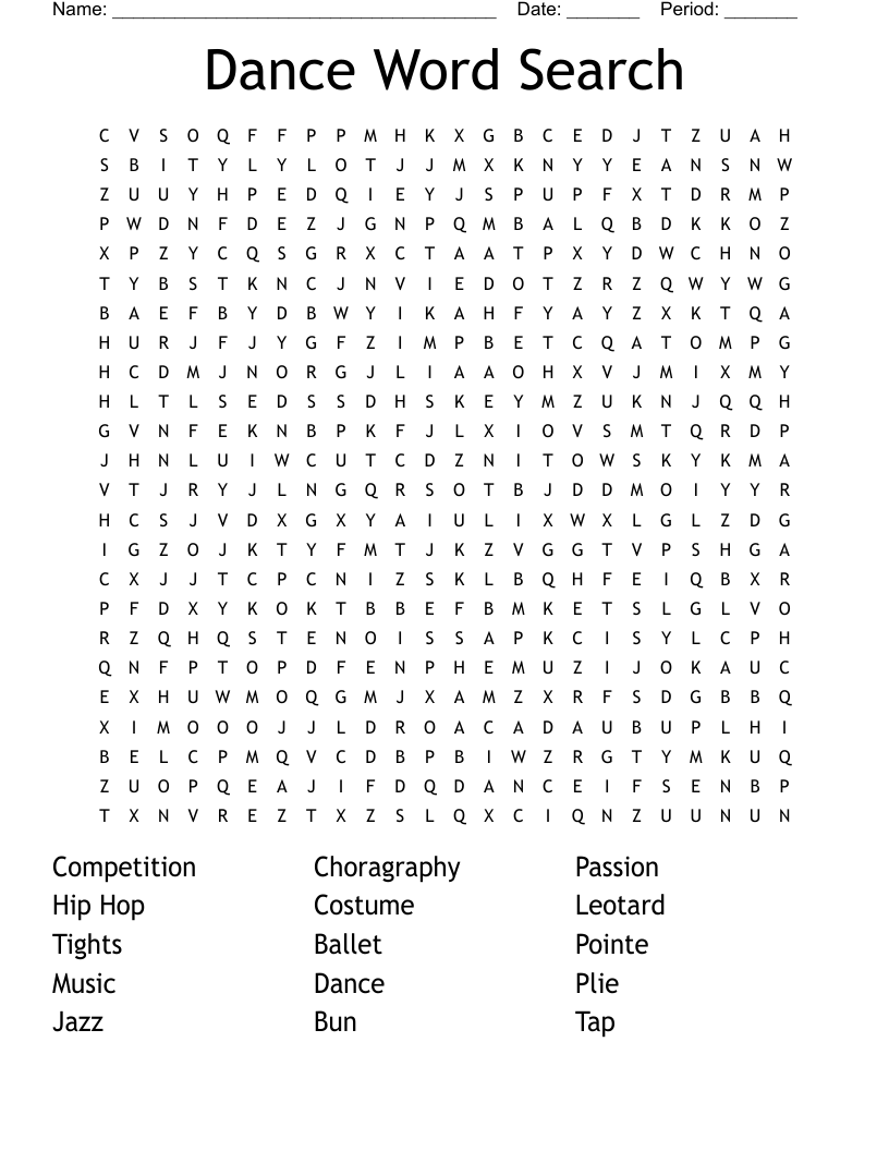 Dance Word Search WordMint