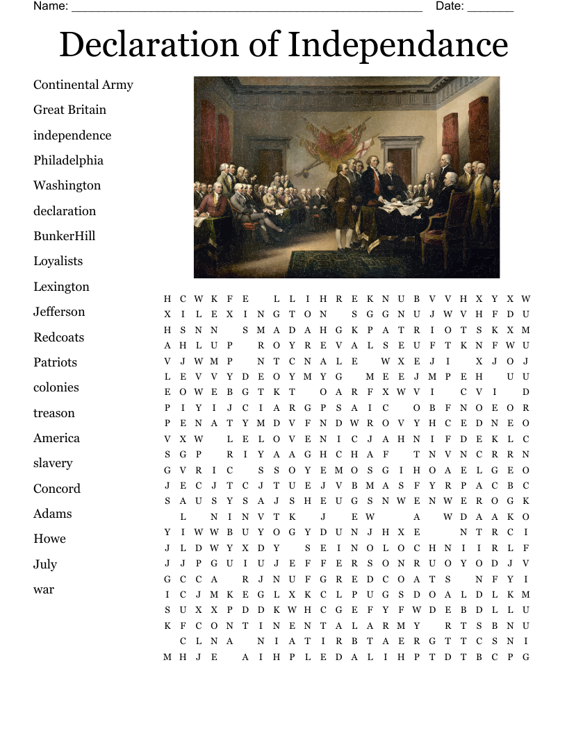 Declaration Of Independence Word Search WordMint