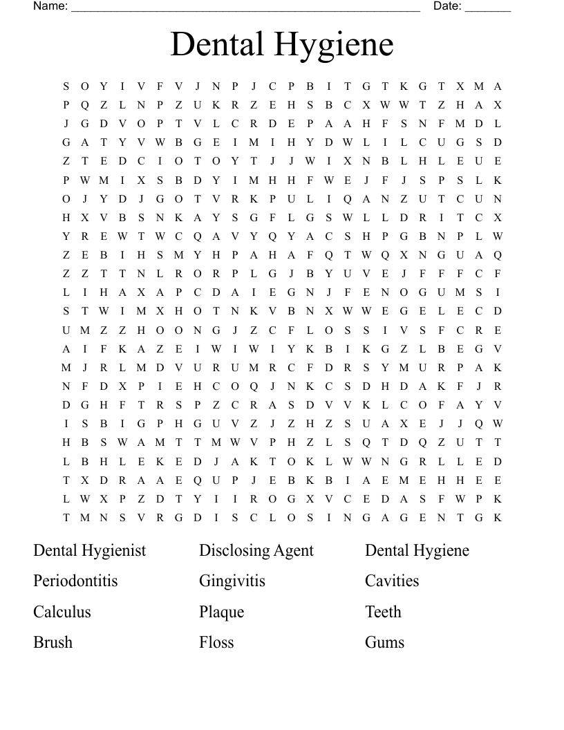 Dental Hygiene Word Search WordMint