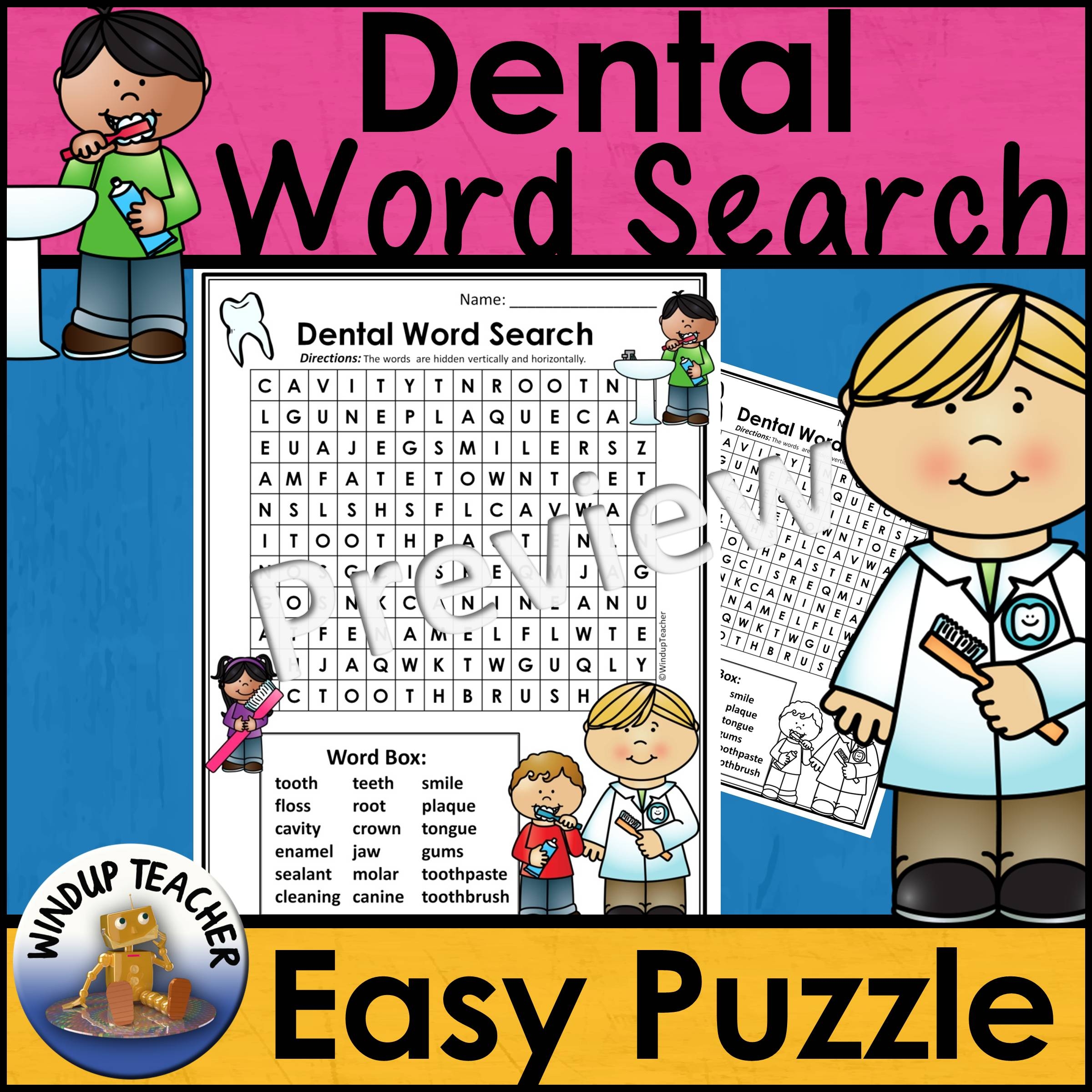 Dental Word Search EASY Puzzle Made By Teachers