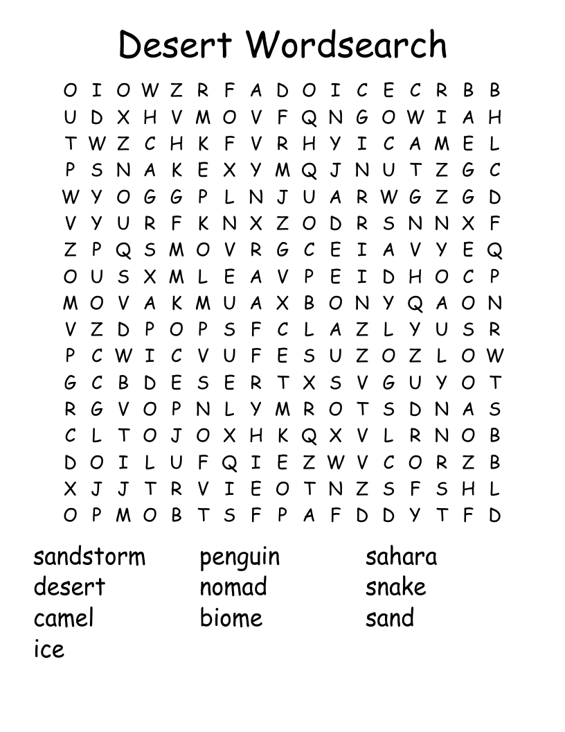 Desert Word Search Printable