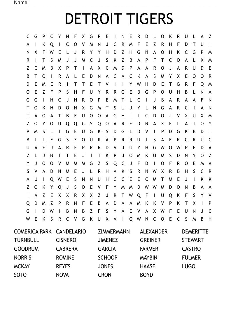 DETROIT TIGERS Word Search WordMint