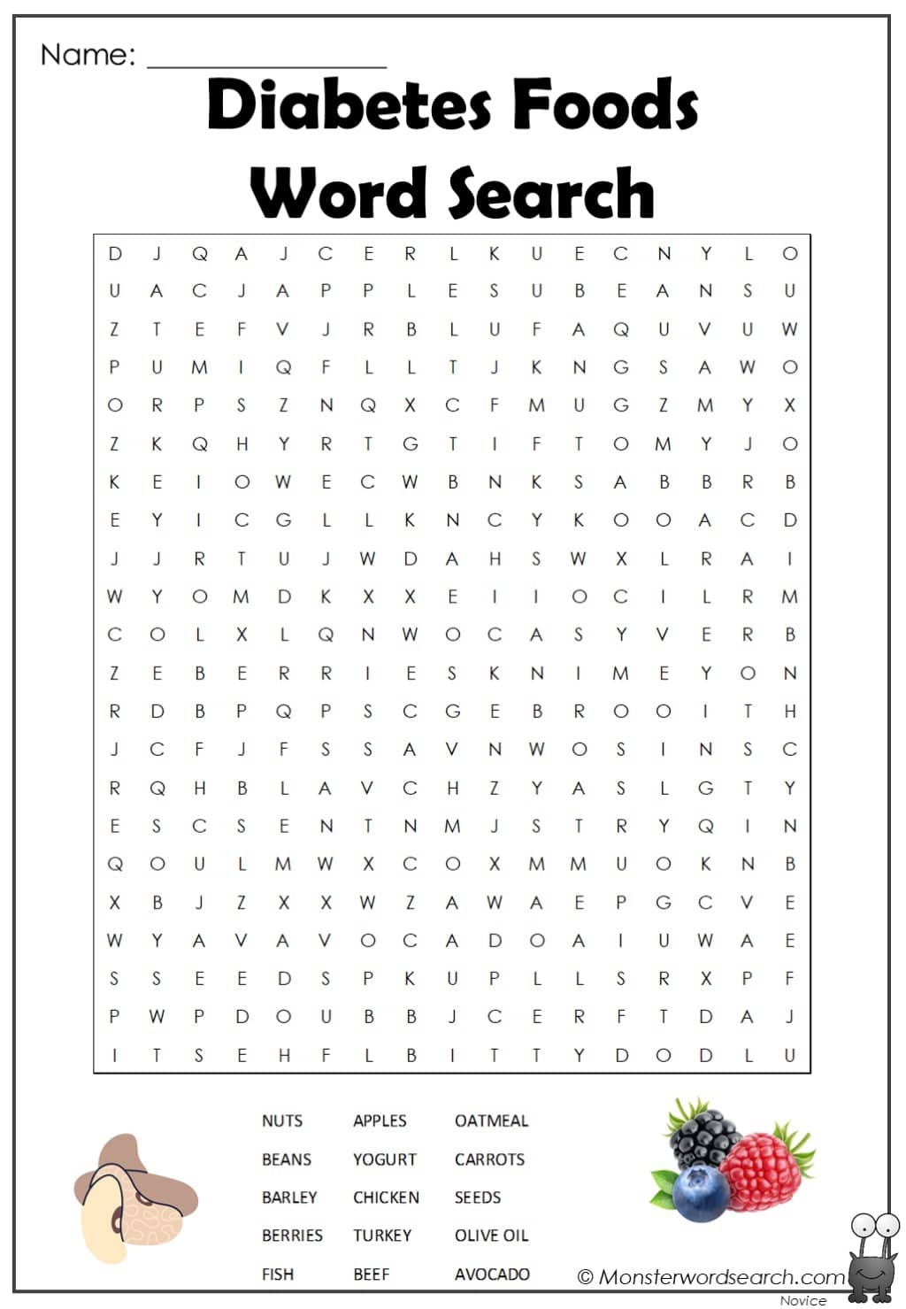 Diabetes Word Search Printable