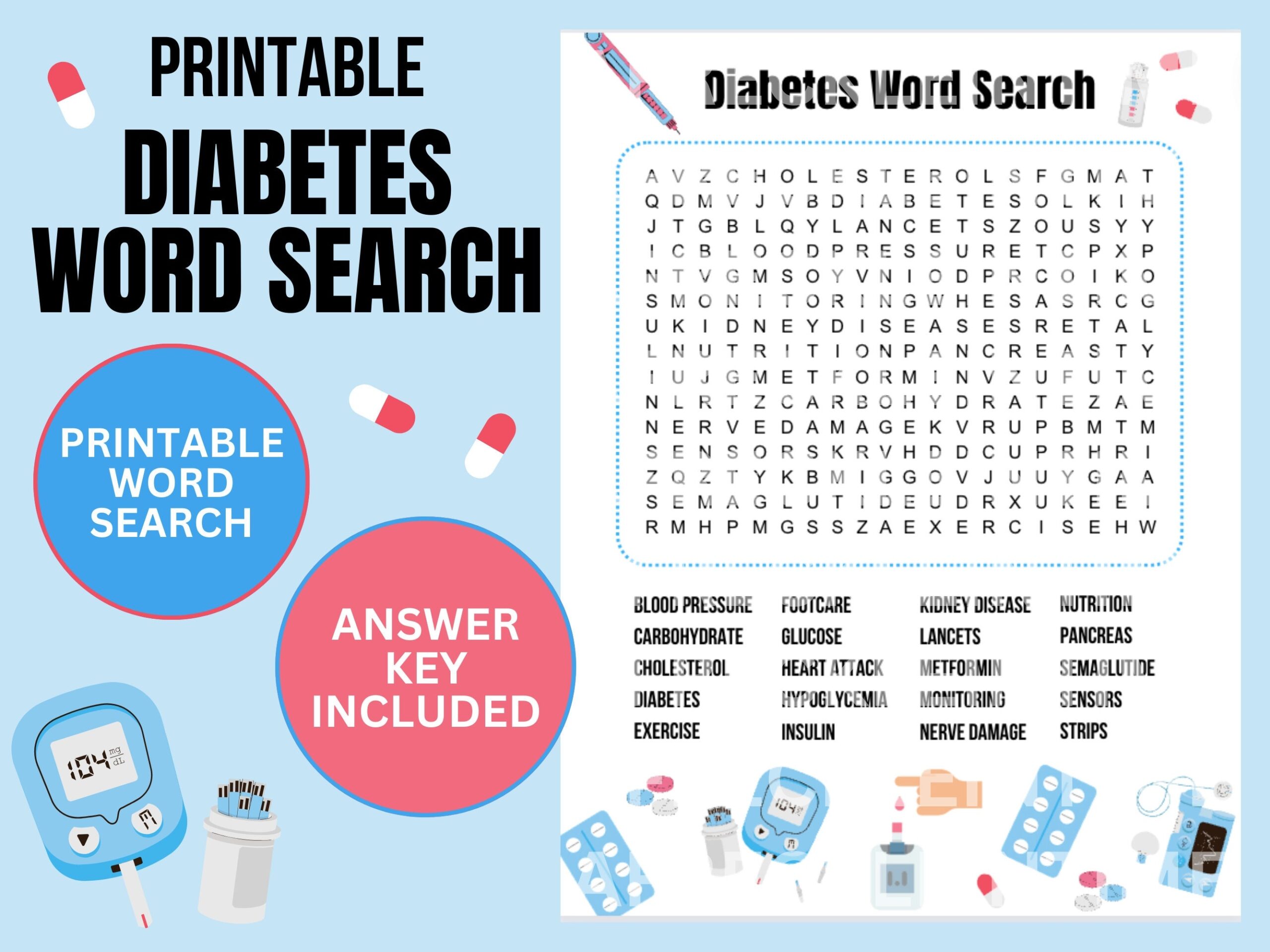 Diabetes Word Search Printable