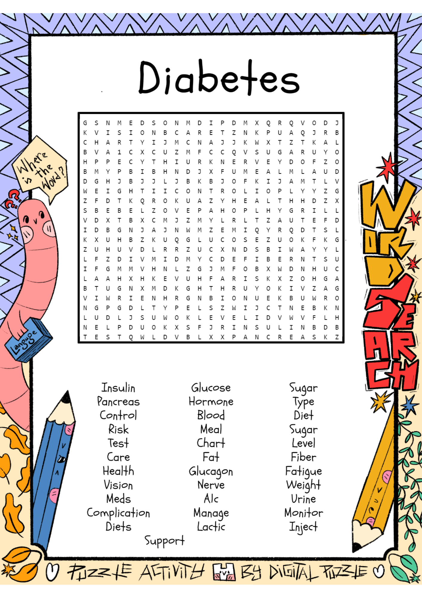 Diabetes Word Search Puzzle Worksheet Activity Made By Teachers
