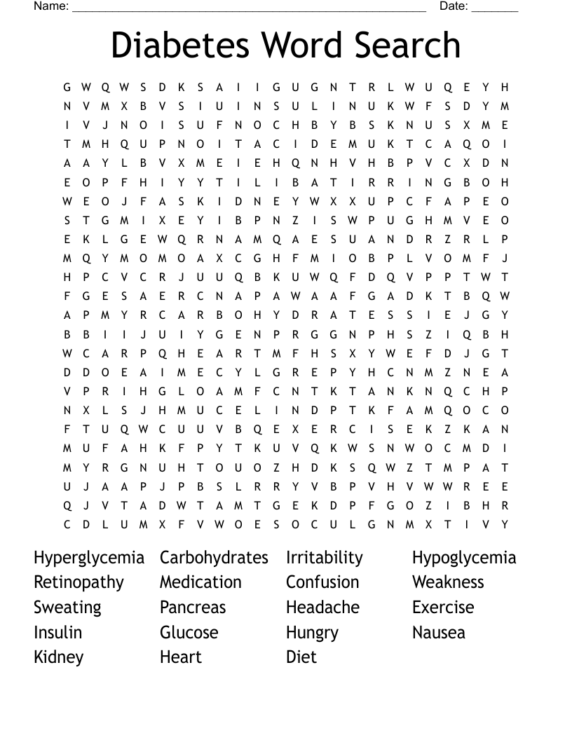 Diabetes Word Search WordMint