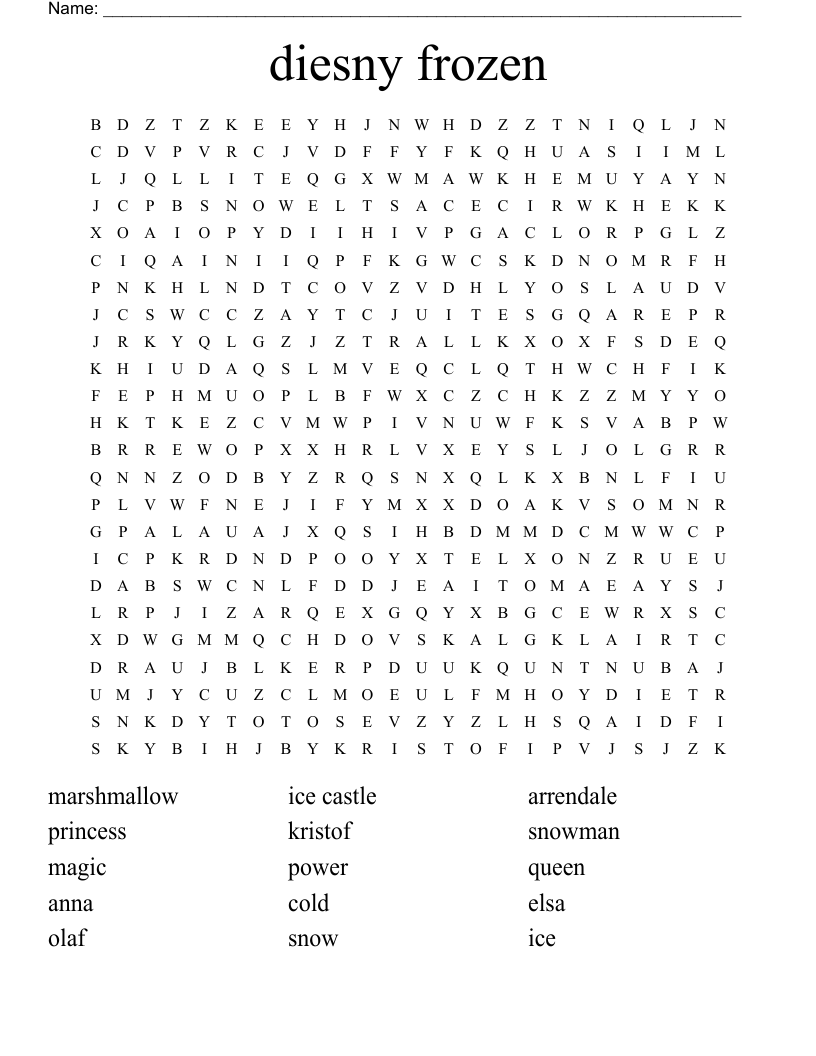 Diesny Frozen Word Search WordMint