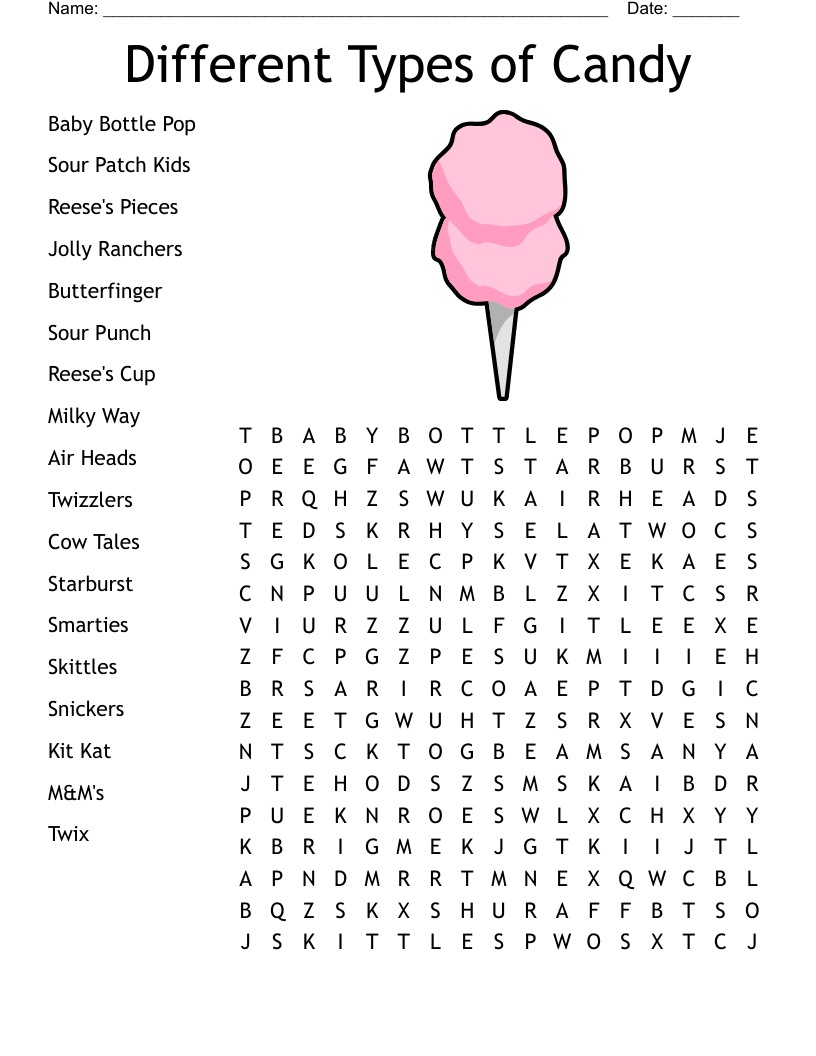 Candy Word Search Free Printable