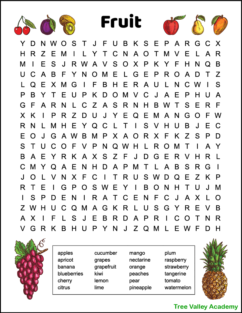 Printable Fruit Word Search