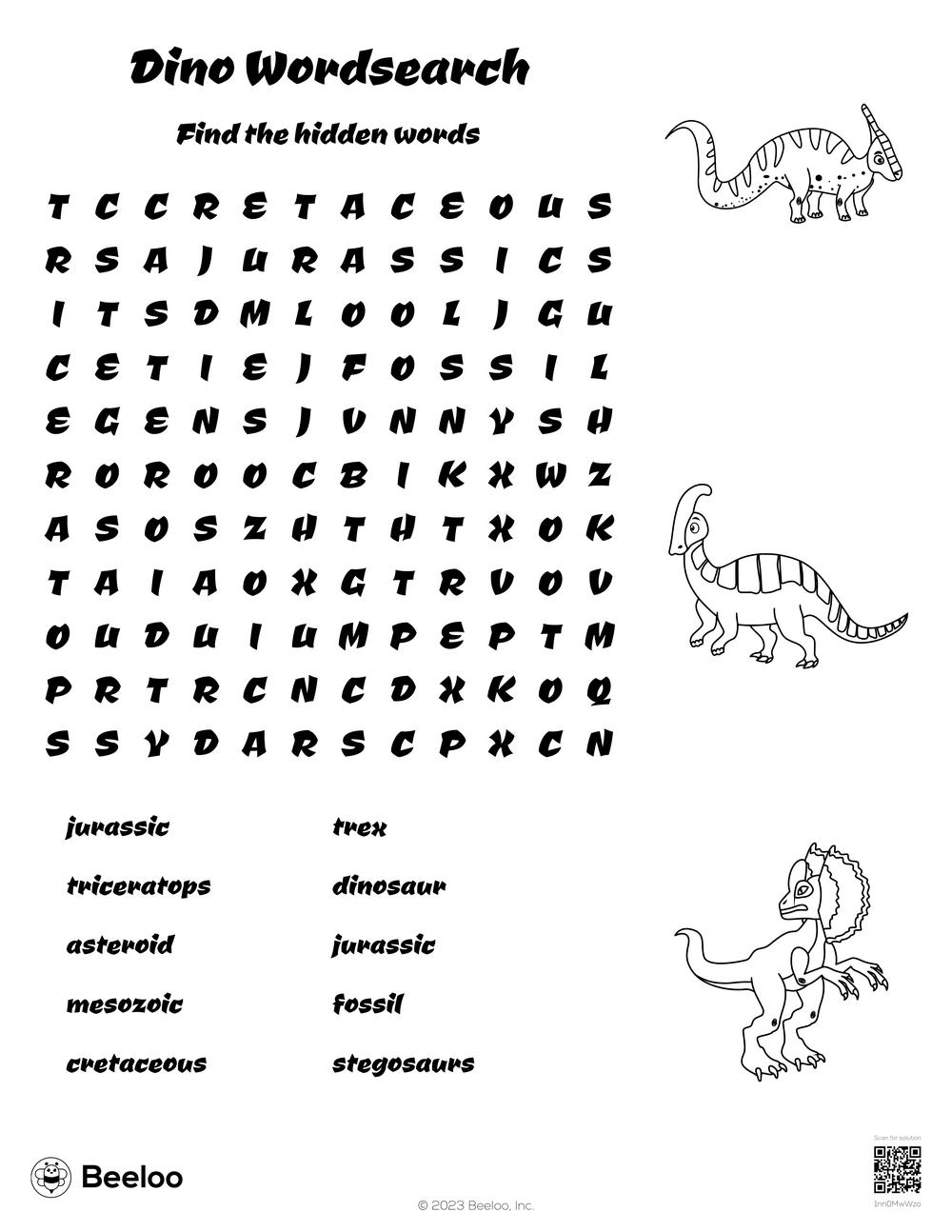 Dinosaur themed Word Searches Beeloo Printable Crafts And Activities For Kids