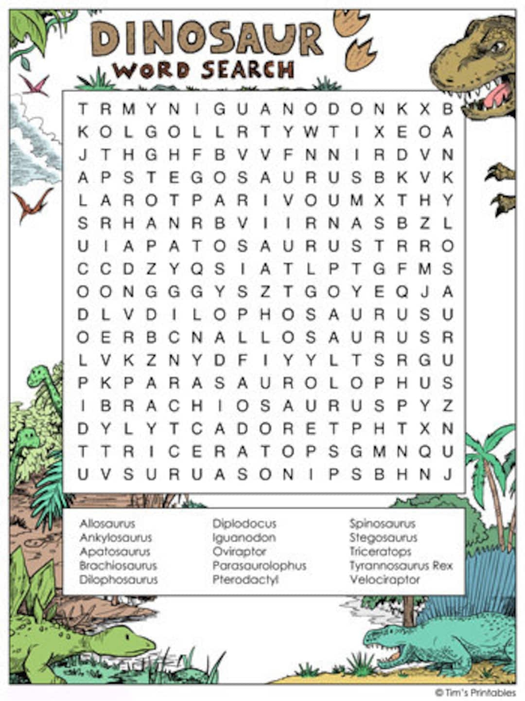 Dinosaur Word Search Printable