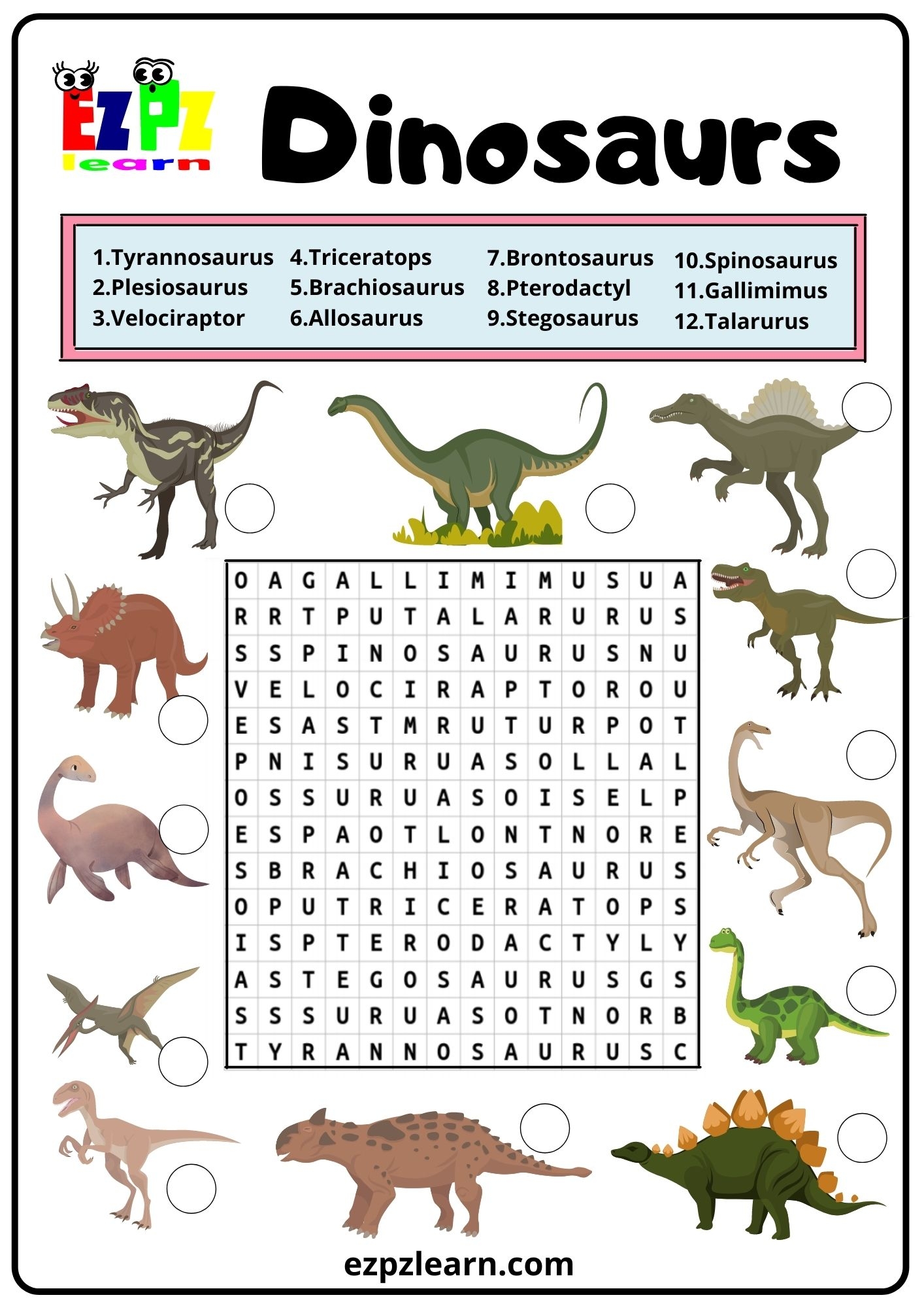Printable Dinosaur Word Search