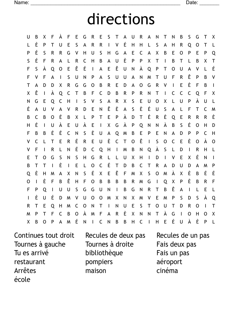 Directions Word Search WordMint