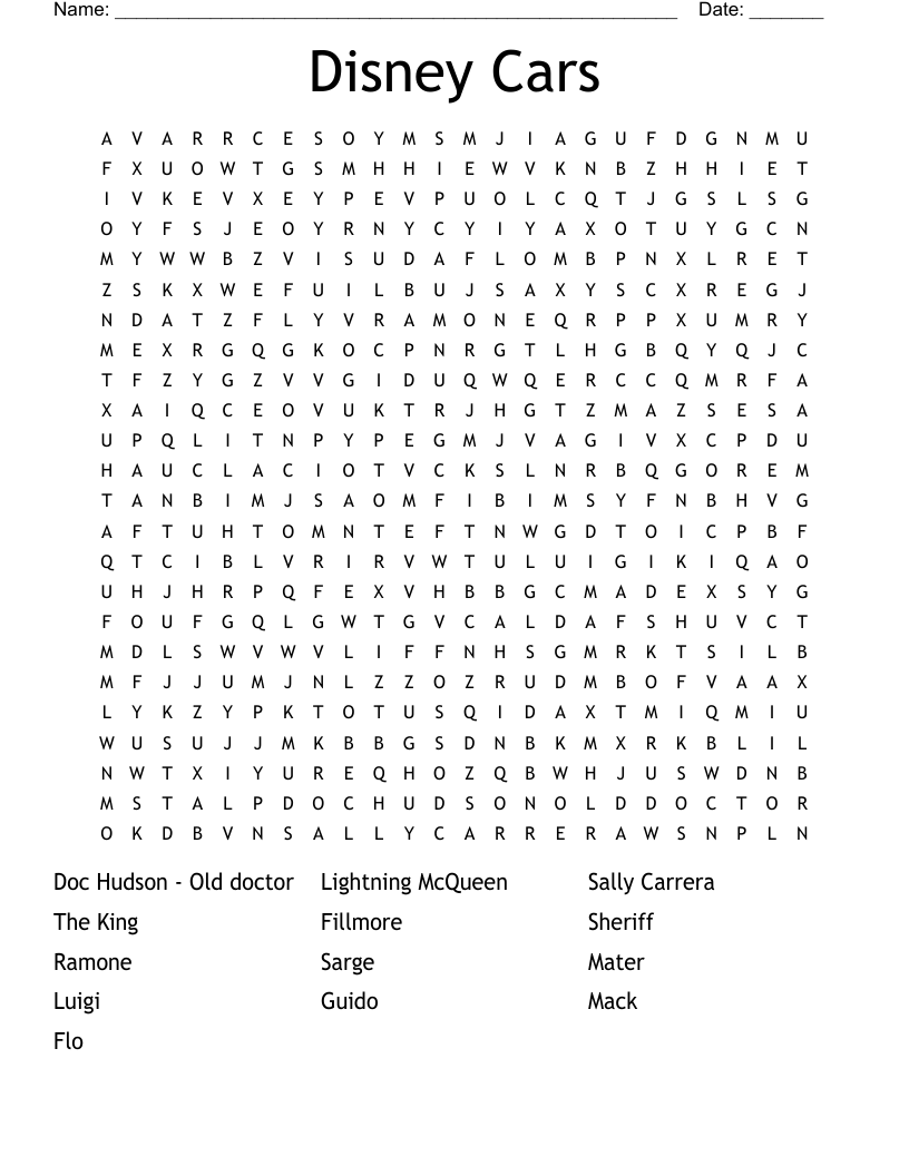 Cars Word Search Printable
