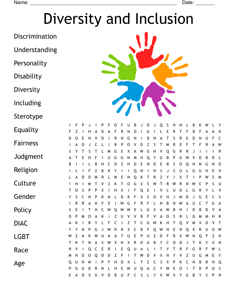 Diversity Word Search Printable