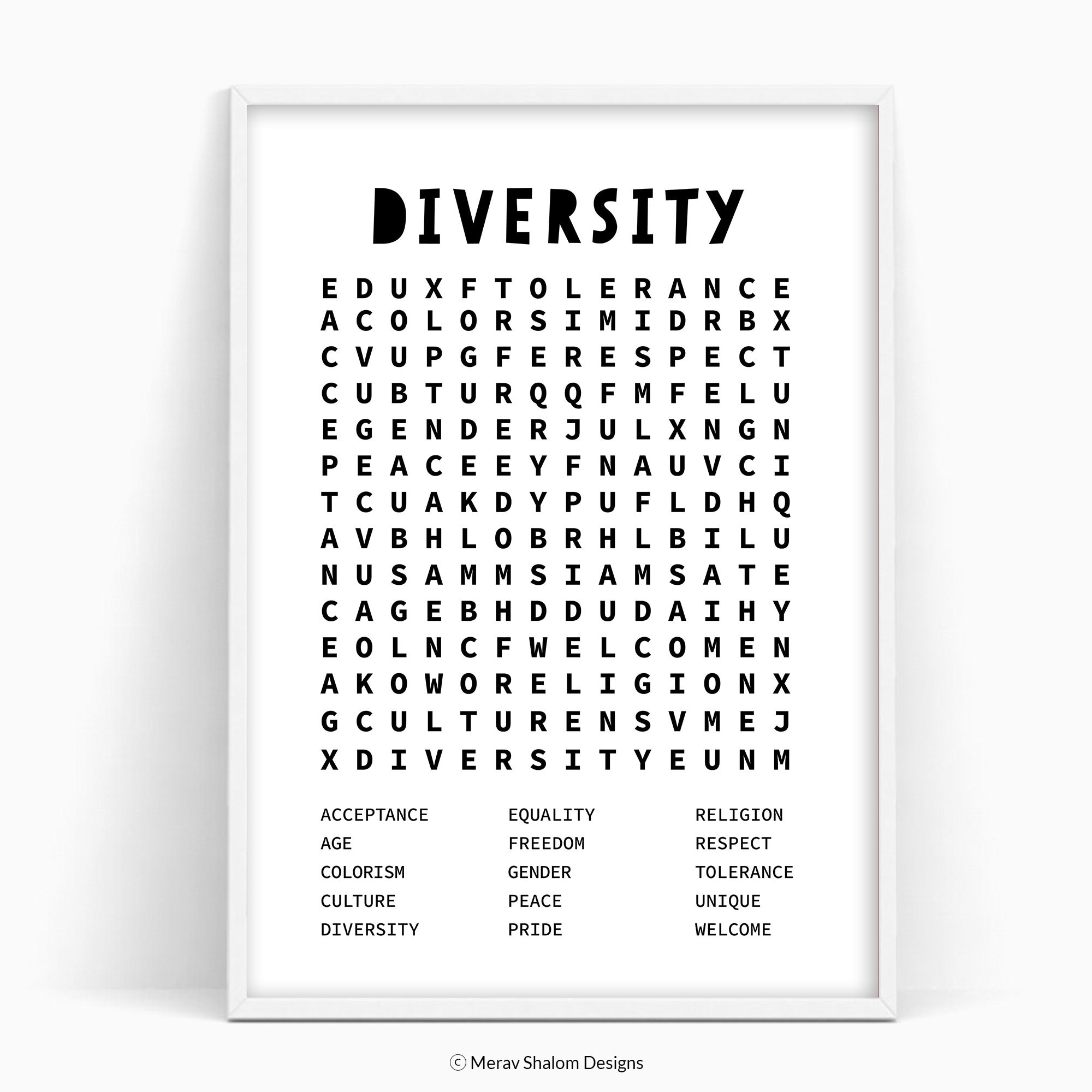 Diversity Word Search Poster Positive Classroom Art Education Print Kids Poster Homeschool Prints INSTANT DOWNLOAD Etsy