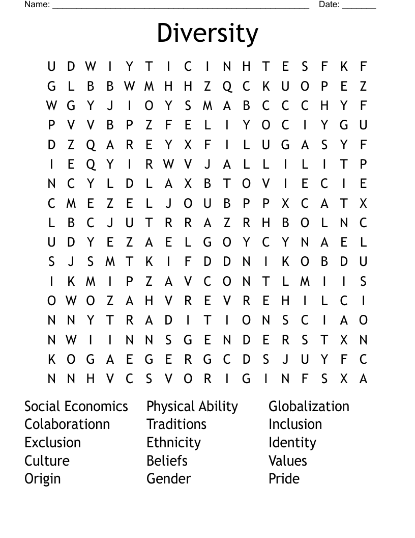 Diversity Word Search WordMint