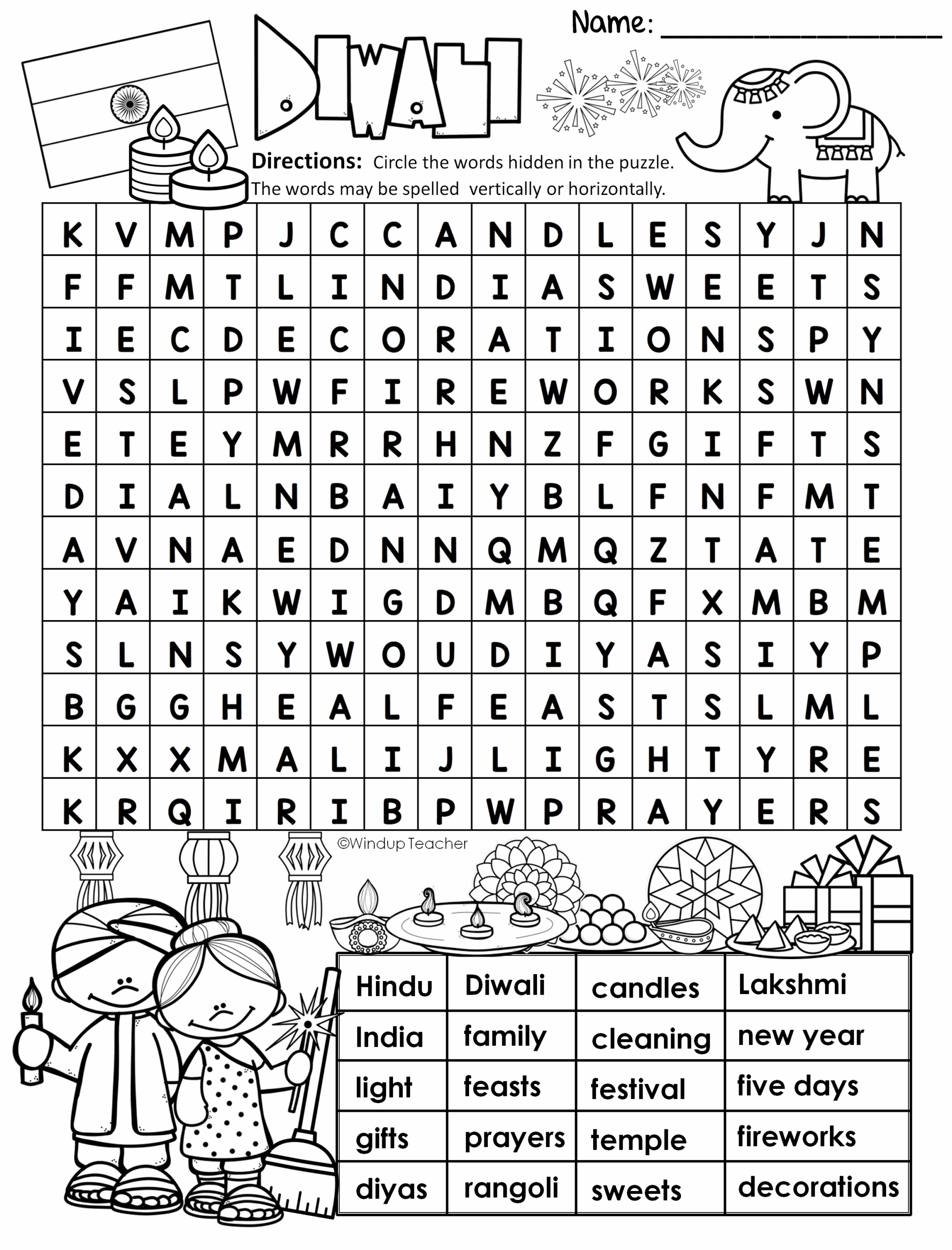 Diwali Word Search EASY Puzzle Ready To Go Made By Teachers