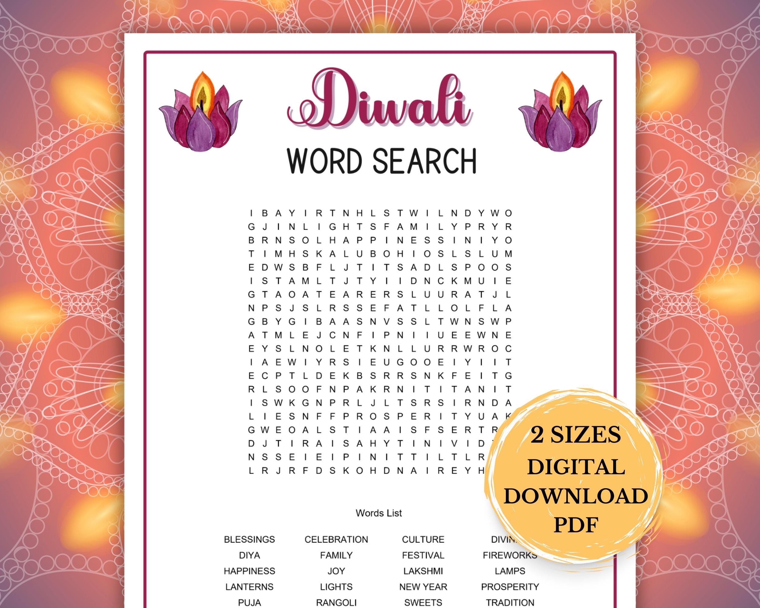 Printable Diwali Word Search
