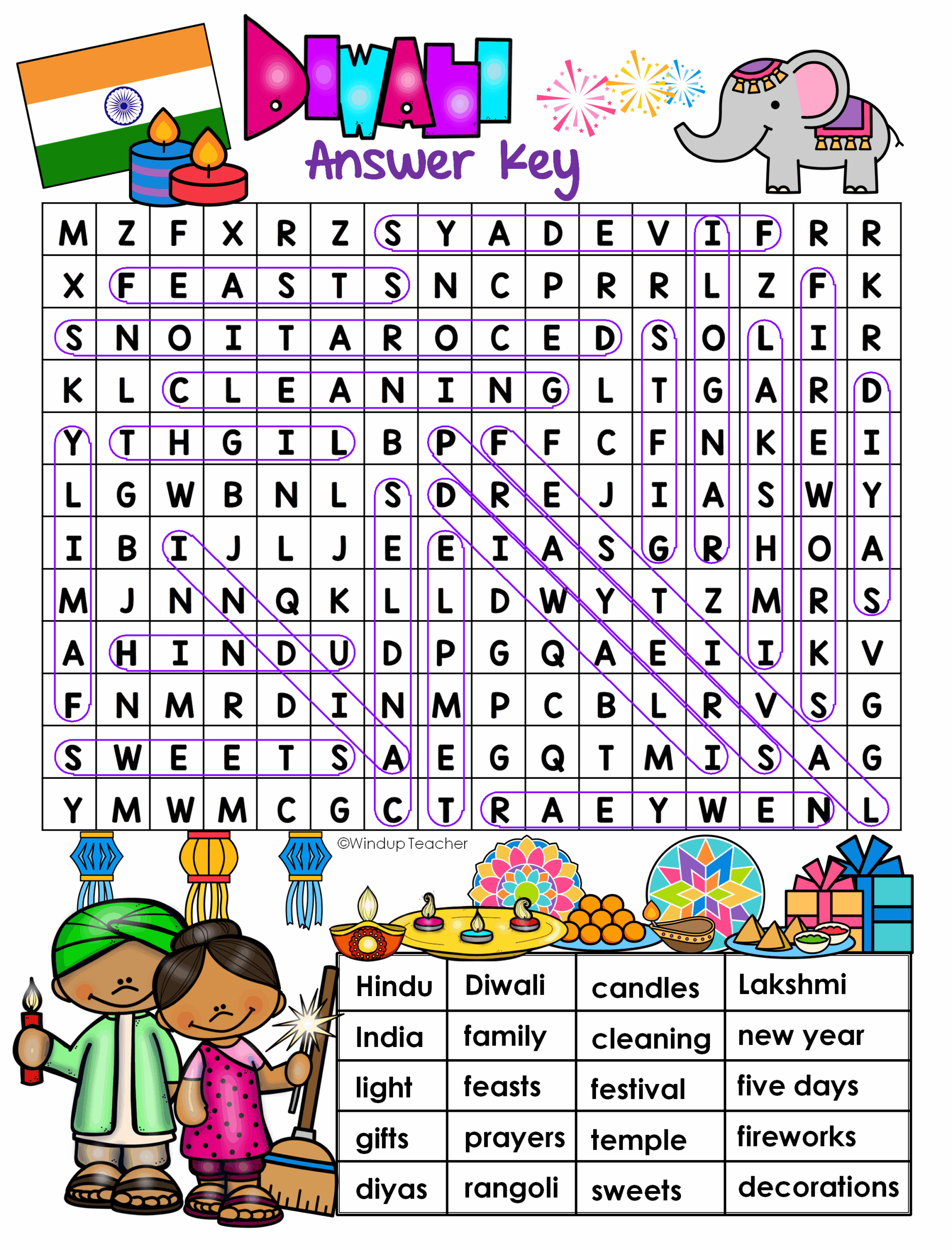 Diwali Word Search Free Printable