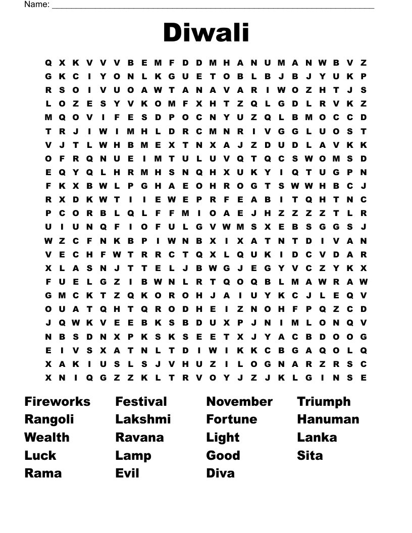 Diwali Word Search WordMint