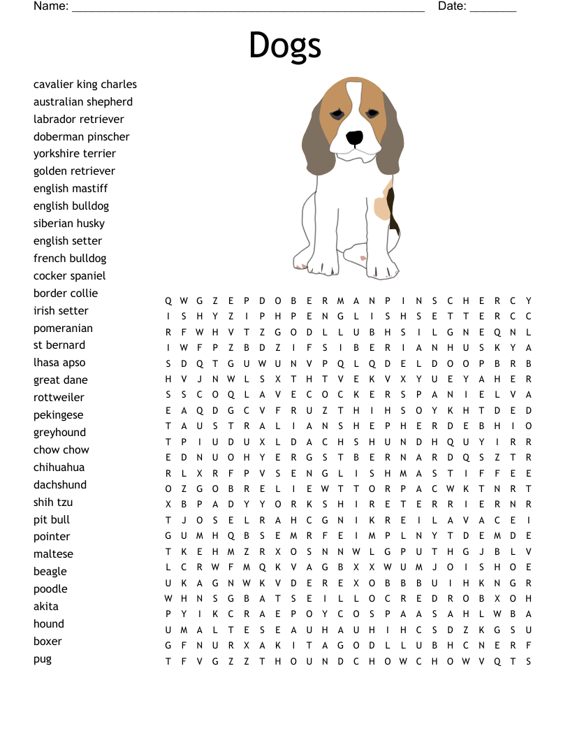 Dog Breed Word Search WordMint
