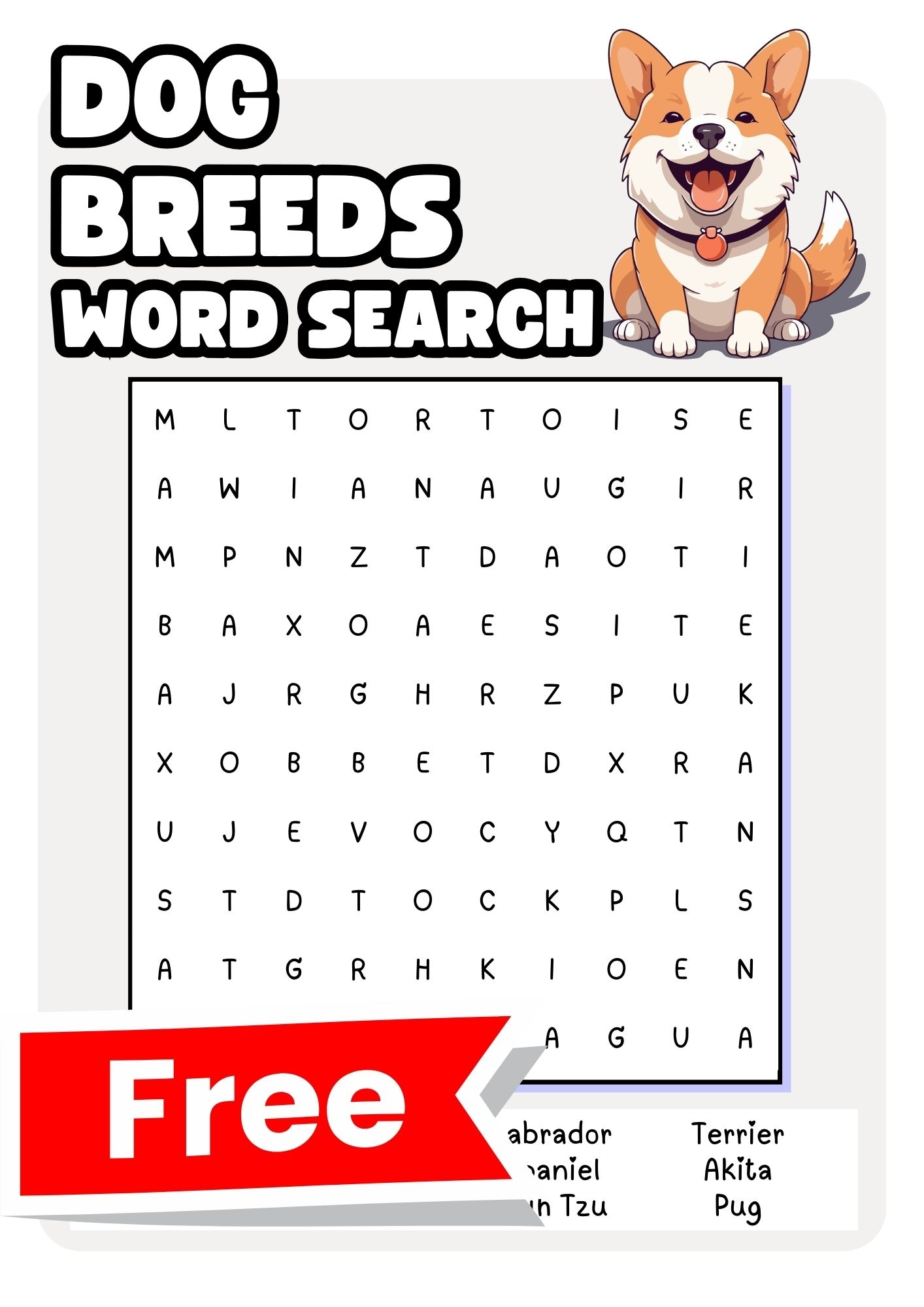 Dog Breed Word Search Printable