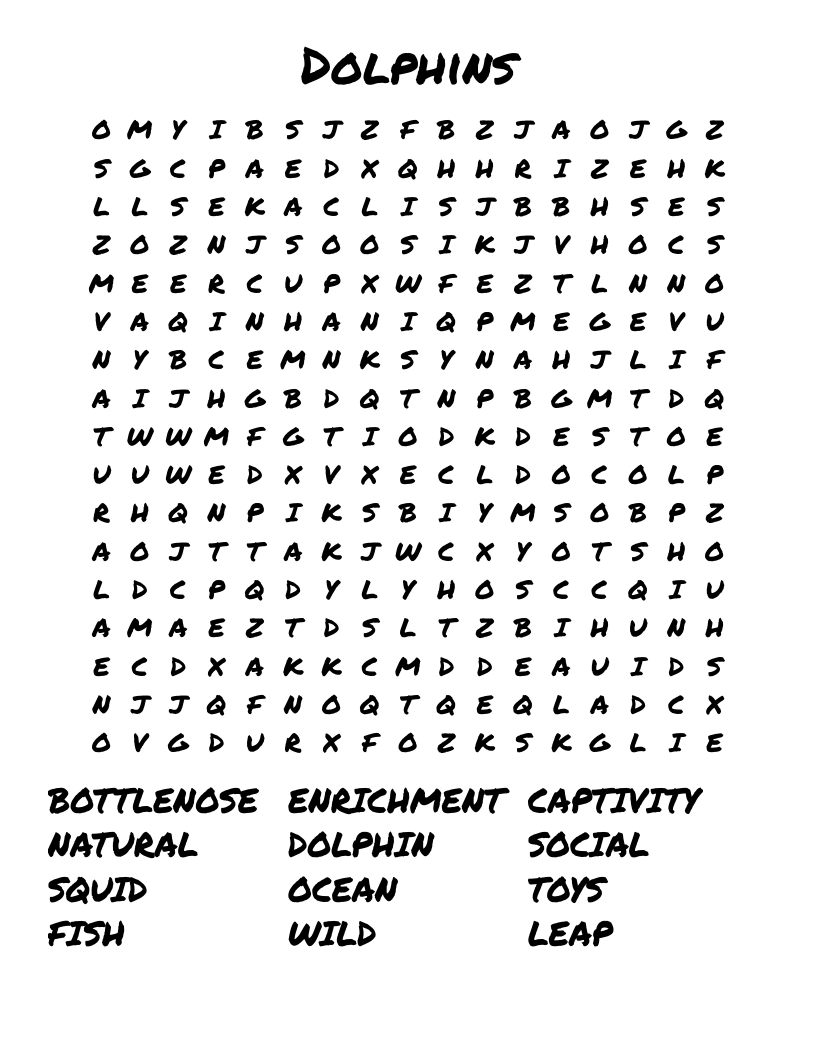 Dolphins Word Search WordMint