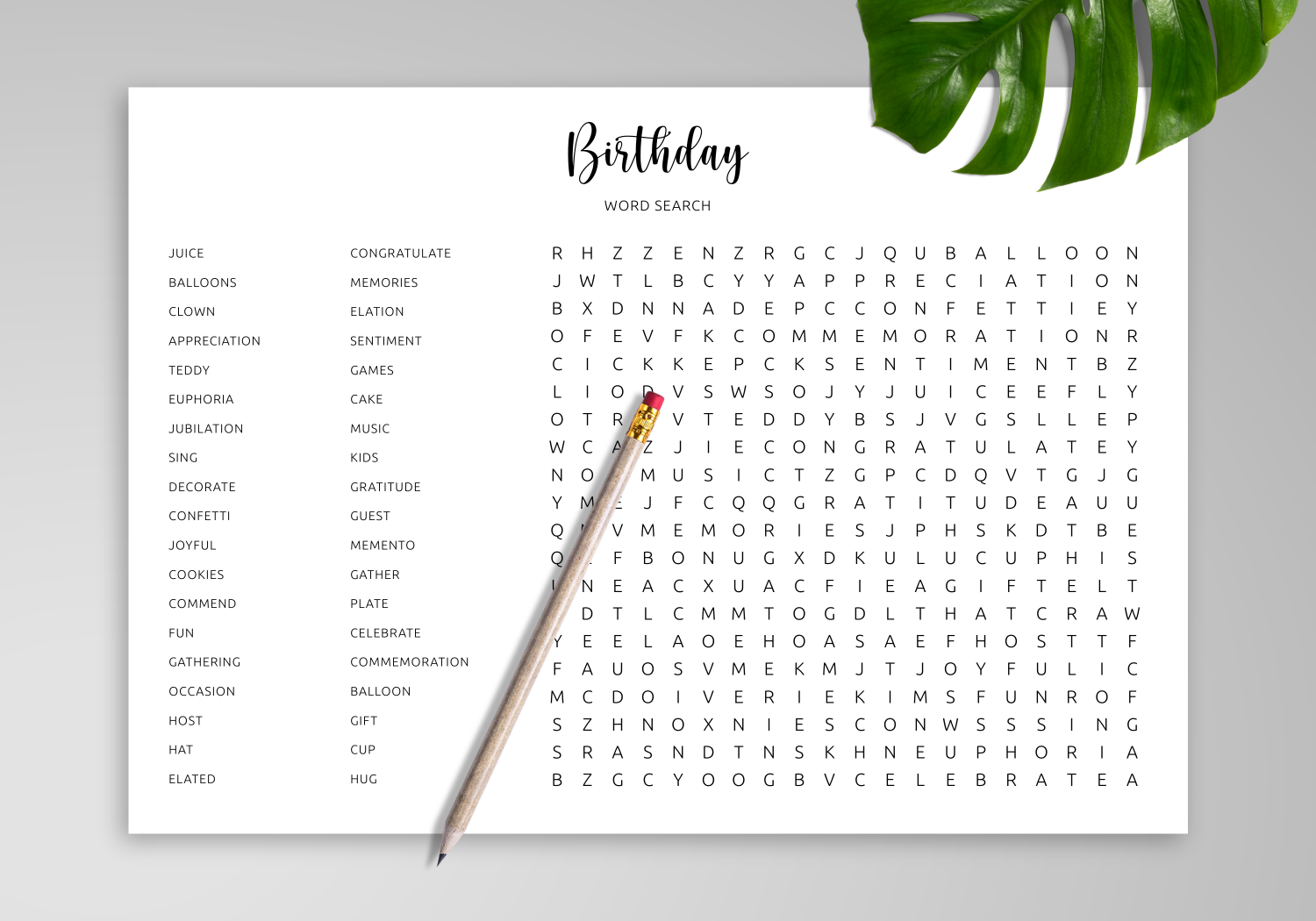 Printable Birthday Word Search