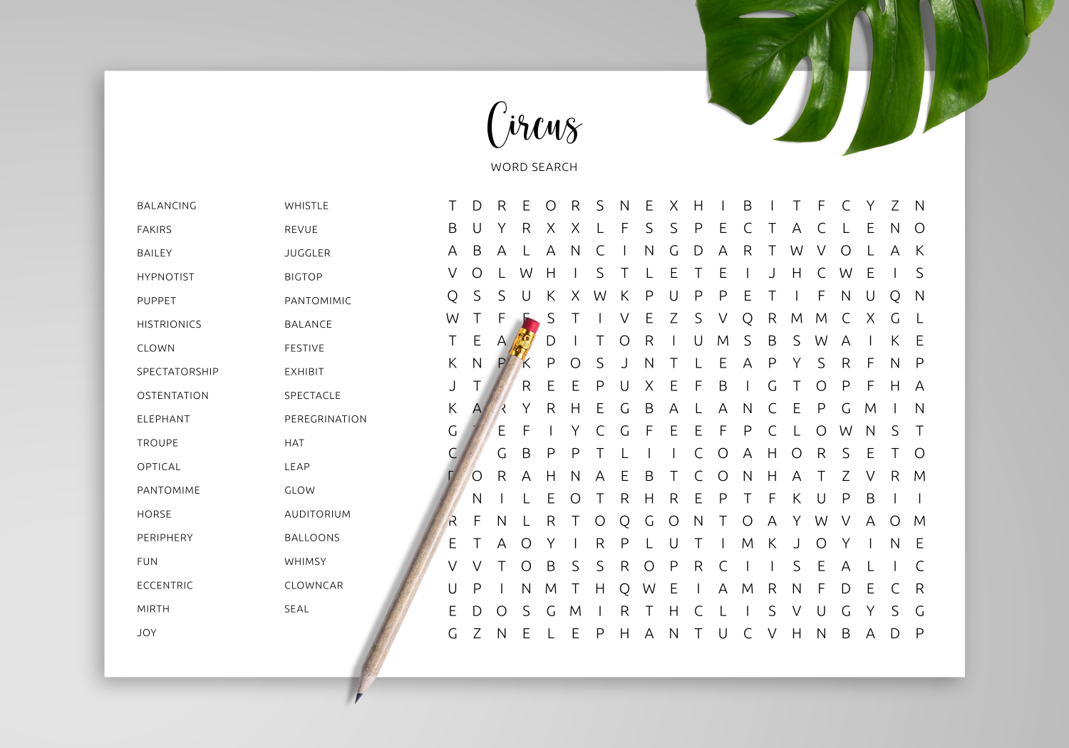 Circus Word Search Printable