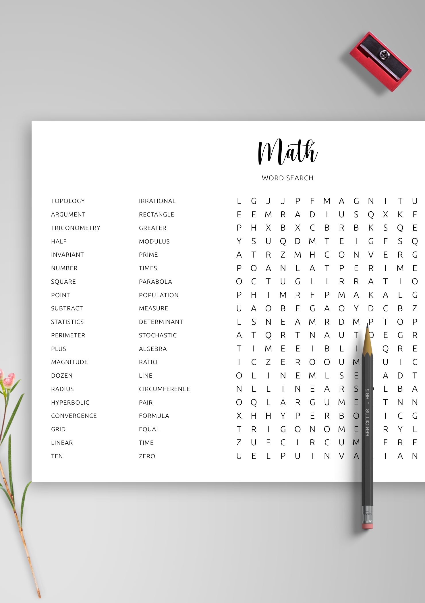 Math Word Searches Printable